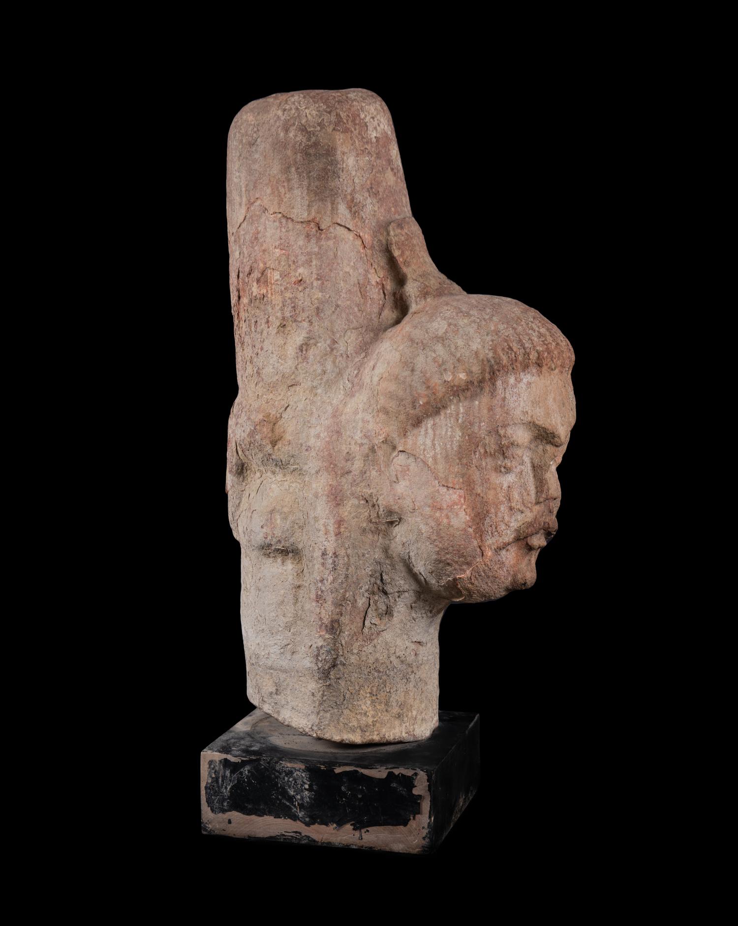 An Indian Carved Stone Head of Buddha