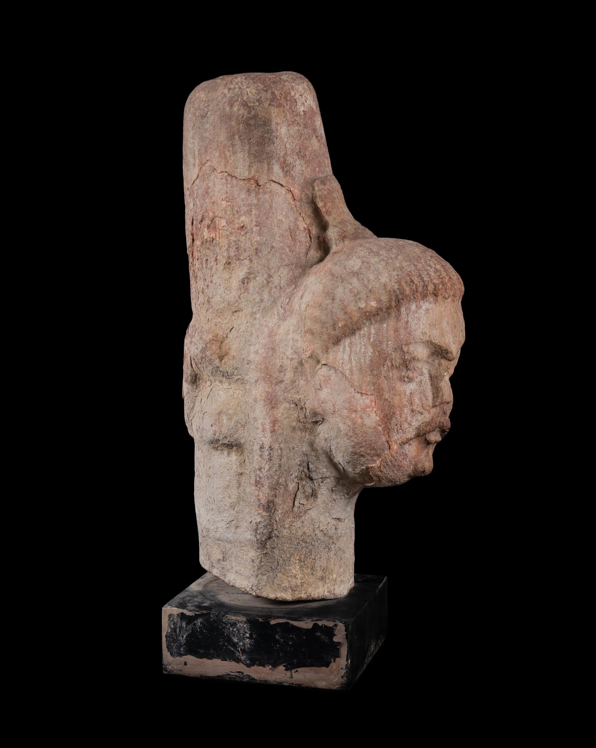 An Indian Carved Stone Head of Buddha