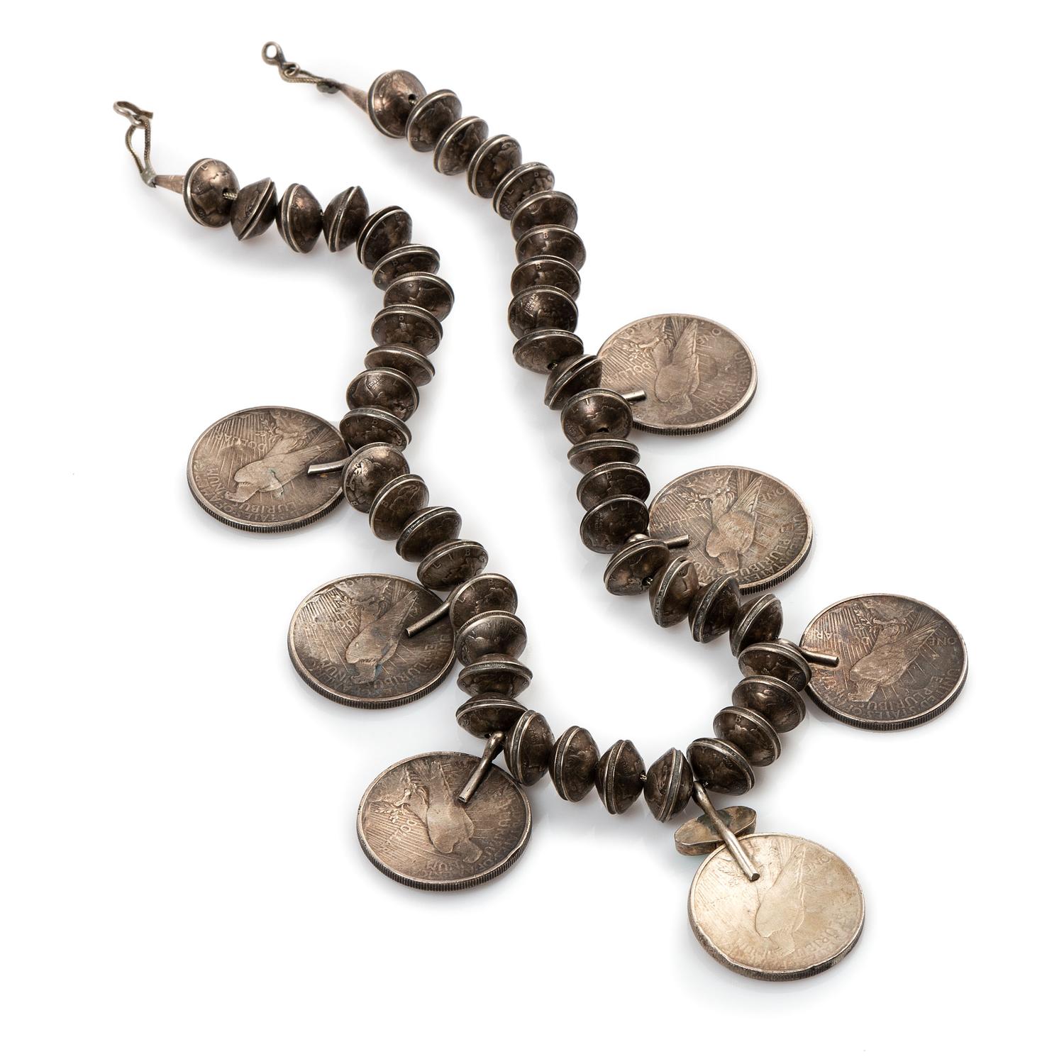 Navajo Turquoise and Silver Dollar Necklace