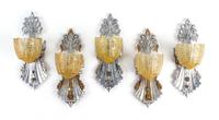 A Group of Seven Art Deco Style Silvered Metal Fixtures Height of chandelier 21 1/2 inches; height of sconce 14 1/4 inches. — LINCOLN MFG. CO., EARLY 20TH CENTURY