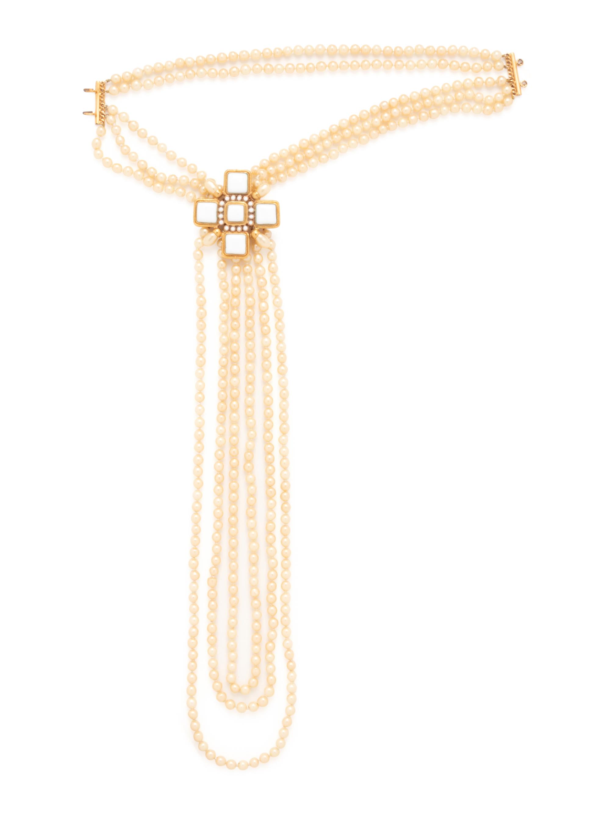 Chanel Multi-Strand Faux Pearl and Maltese Cross Necklace, 2001