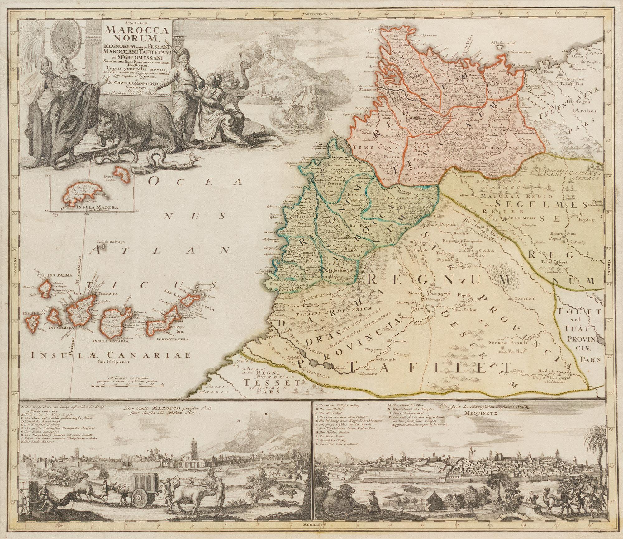 HOMANN, Johann Chrisoph (1703-1730). Statuum Marocca Norum, Regnorum Nempe Fessani, Maroccani, Tafiletani et Segelomessani... Nuremberg, 1728.
