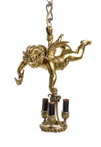A Continental Gilt Bronze Three-Light Chandelier Height 14 inches.