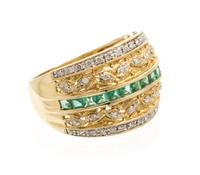 A 14 Karat Yellow Gold, Emerald and Diamond Ring, 3.80 dwts.