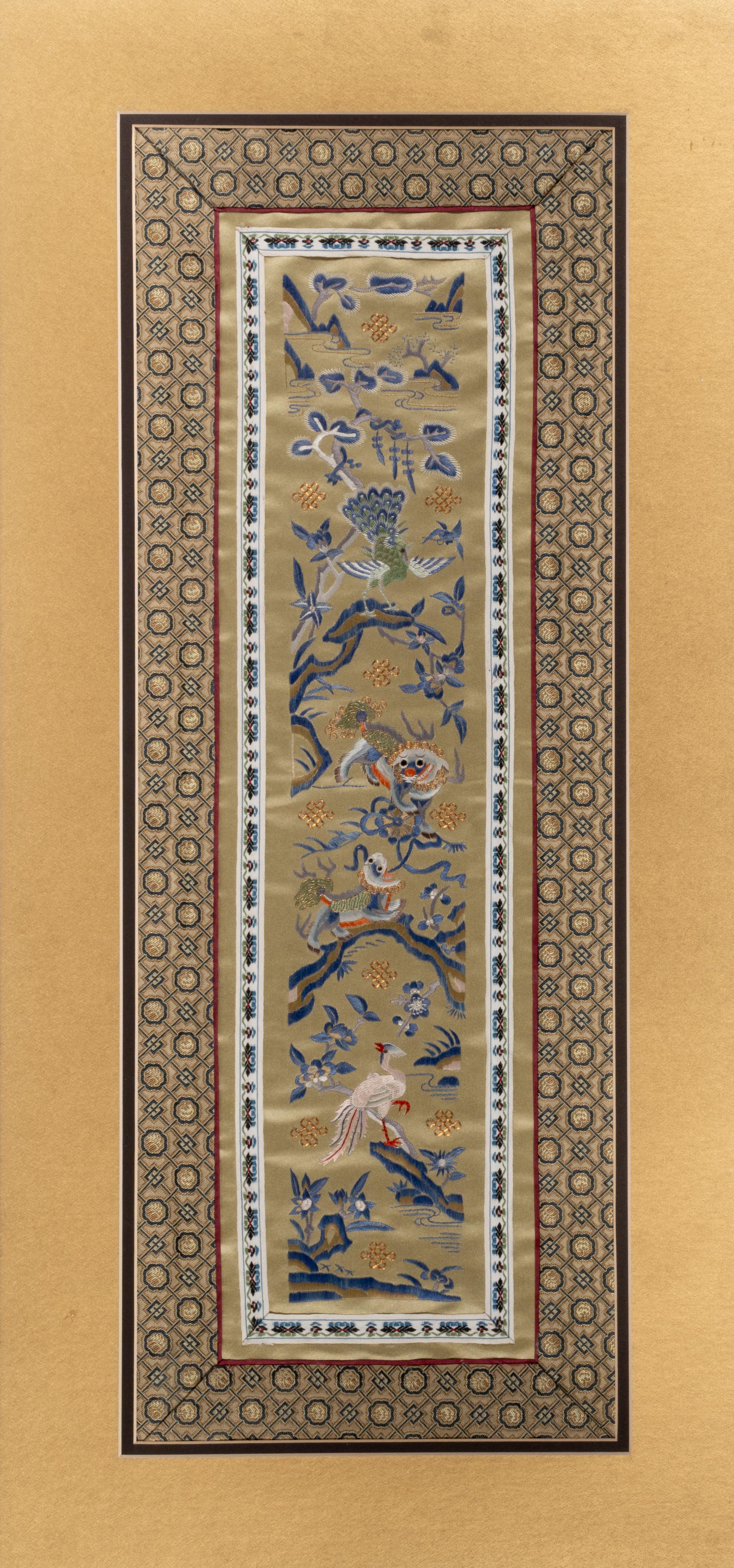 Three Chinese Embroidered Silk Panels