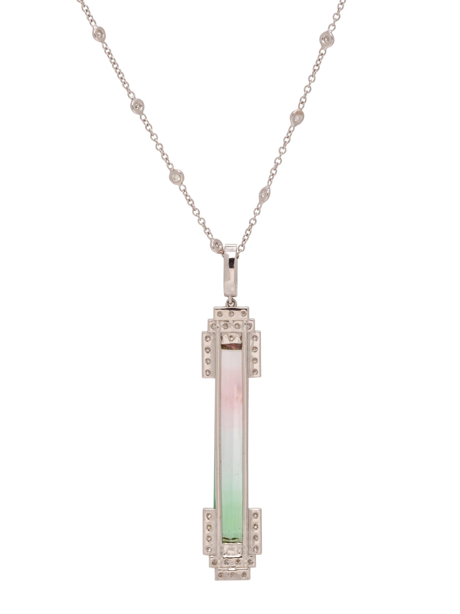 TRICOLOR TOURMALINE AND DIAMOND PENDANT/NECKLACE