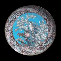 A Pair of Very Large Japanese Cloisonne "Hawks and Sparrows" Chargers, Meiji Period