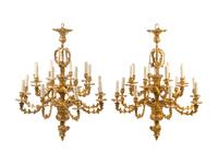 A Pair of Louis XV Style Gilt Bronze Sixteen-Light Chandeliers