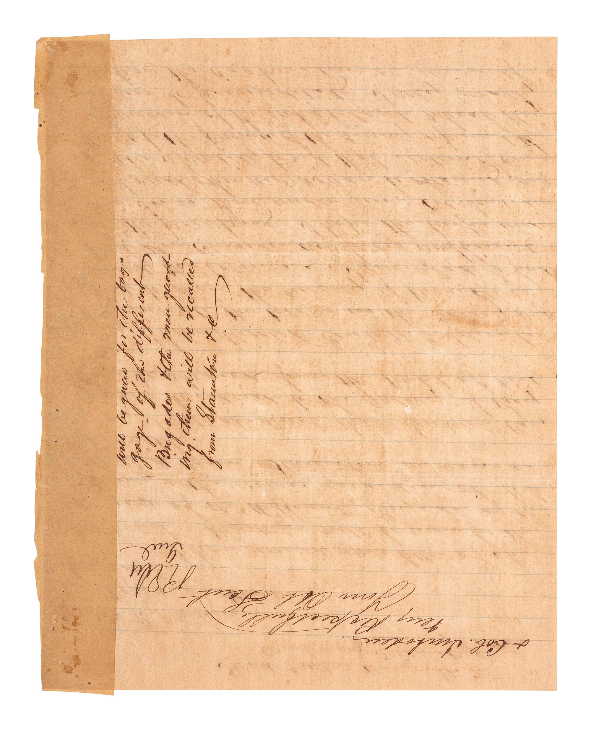 LEE, Robert E. (1807-1870). Letter signed ("R E Lee Genl"), as Commander of the Army of Northern Virginia, to Confederate Colonel Henry B. Davidson (1831-1899). "Head Quarters Army No. Va / Camp near Fredericksburg." 29 December 1862.
