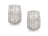 A Pair of 14 Karat White Gold and Diamond Earclips,