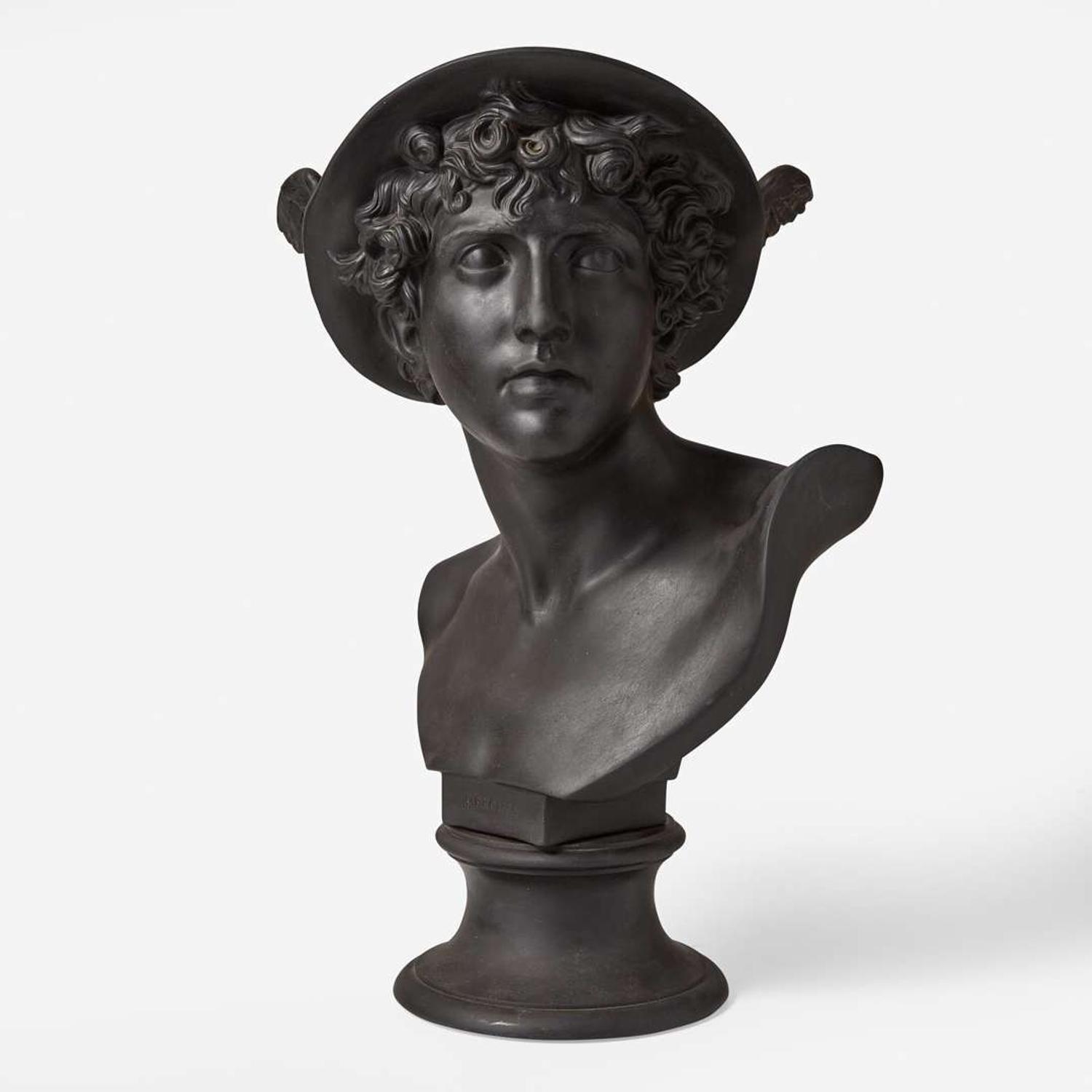 A Pair of Wedgwood Black Basalt Library Busts UK, early 19th century