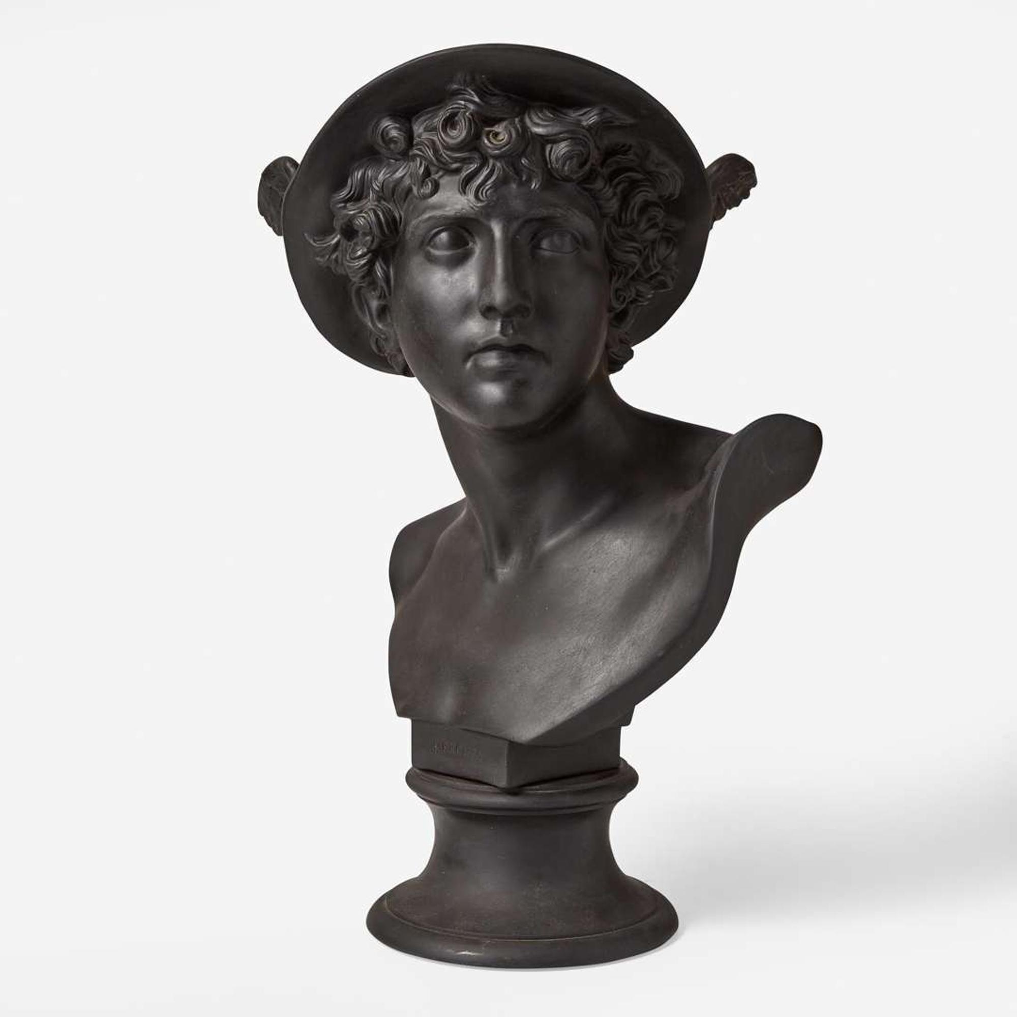 A Pair of Wedgwood Black Basalt Library Busts UK, early 19th century