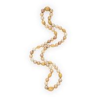 Yvel, Pair of Convertible Semi-Baroque Golden Cultured Pearl and Yellow Gold Necklaces