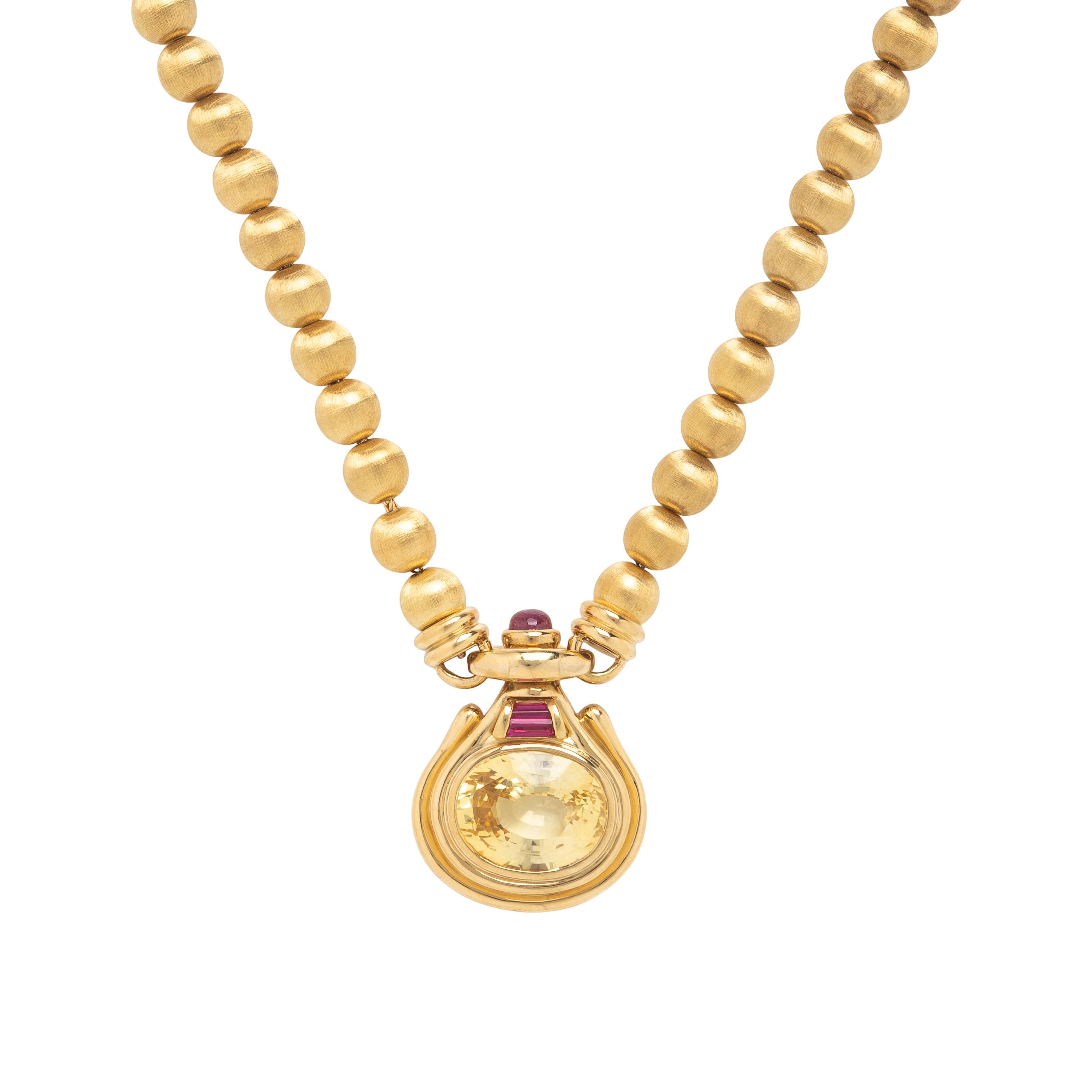 Yellow Sapphire, Synthetic Ruby, and Yellow Gold Demi-Parure