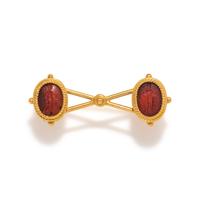 Two Roman Carnelian Ring Stones with the Goddesses Minerva and Themis — Set in a gold brooch