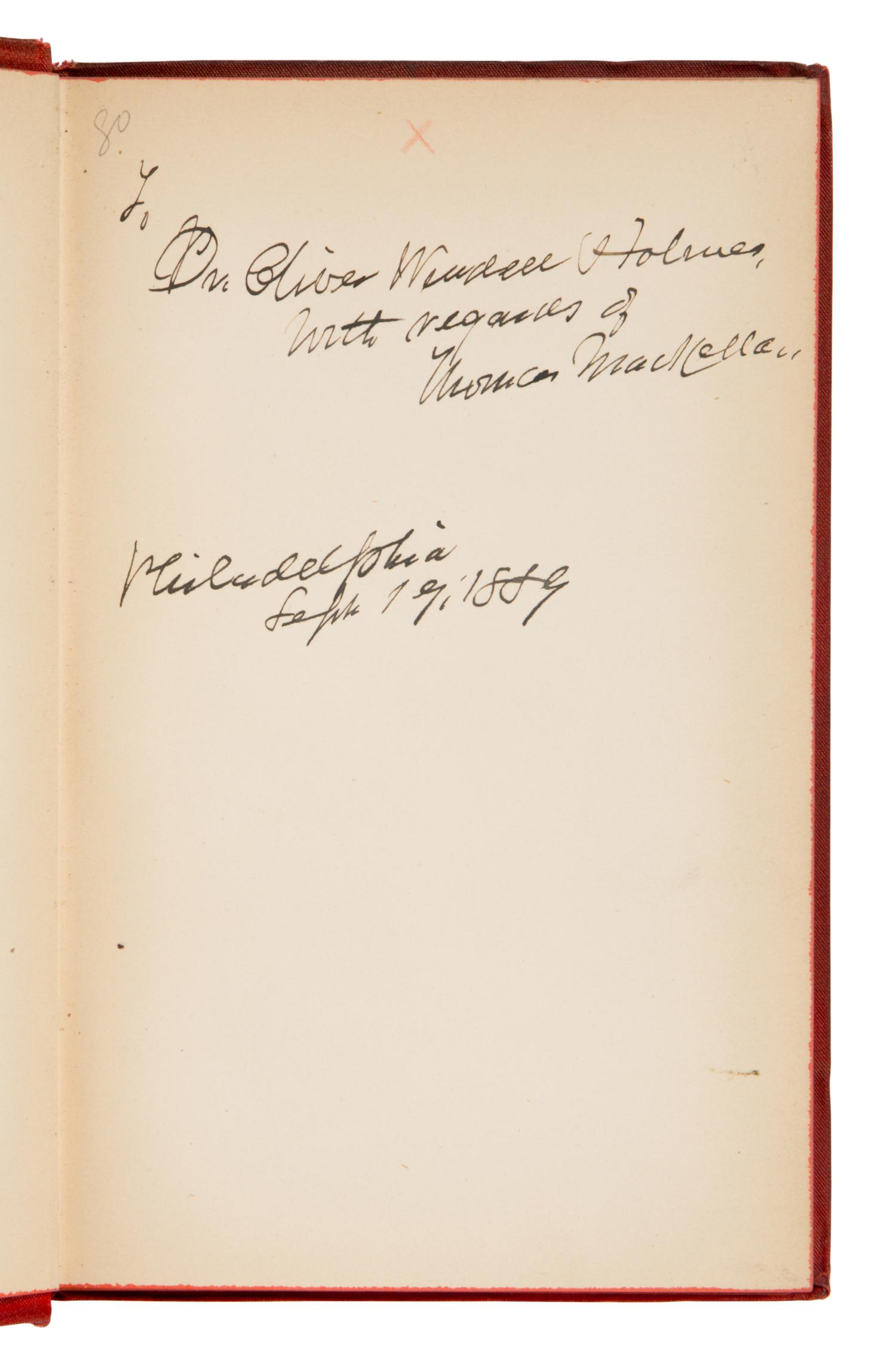 Holmes, Oliver Wendell (1809-1894). The Autocrat at the Breakfast Table. Boston: Phillips, Sampson, & Company, 1858.