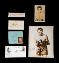 A Group of Heavyweight Champion James J. Braddock, Joe Louis, Max Schmeiling, Max Baer, Ezzard Charles and Jack Sharkey Signed Autographs,