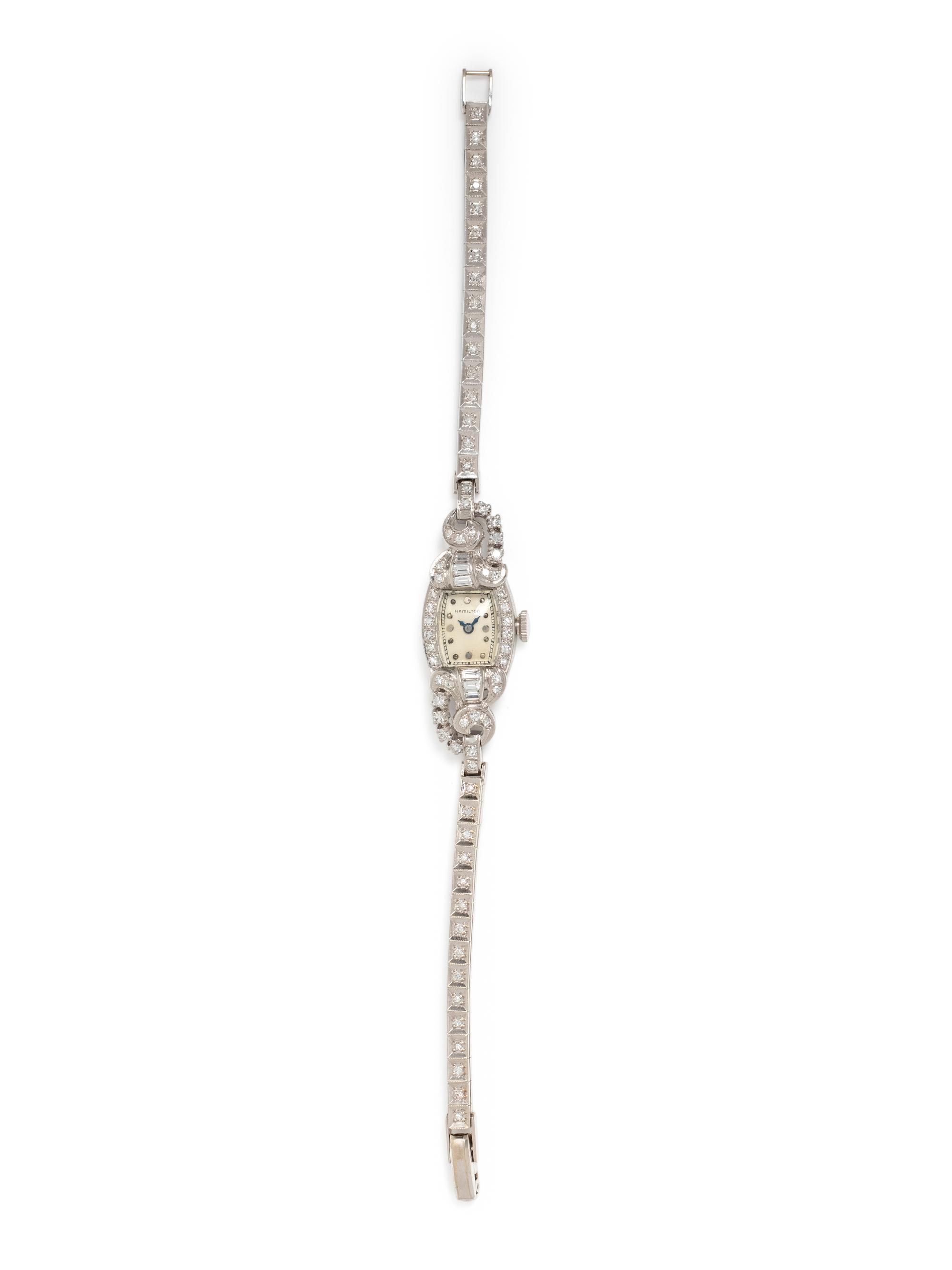 HAMILTON, PLATINUM, WHITE GOLD AND DIAMOND WRISTWATCH