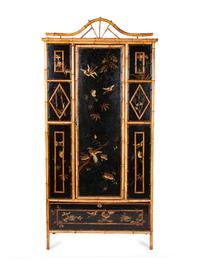 A Victorian Bamboo and Lacquer Armoire