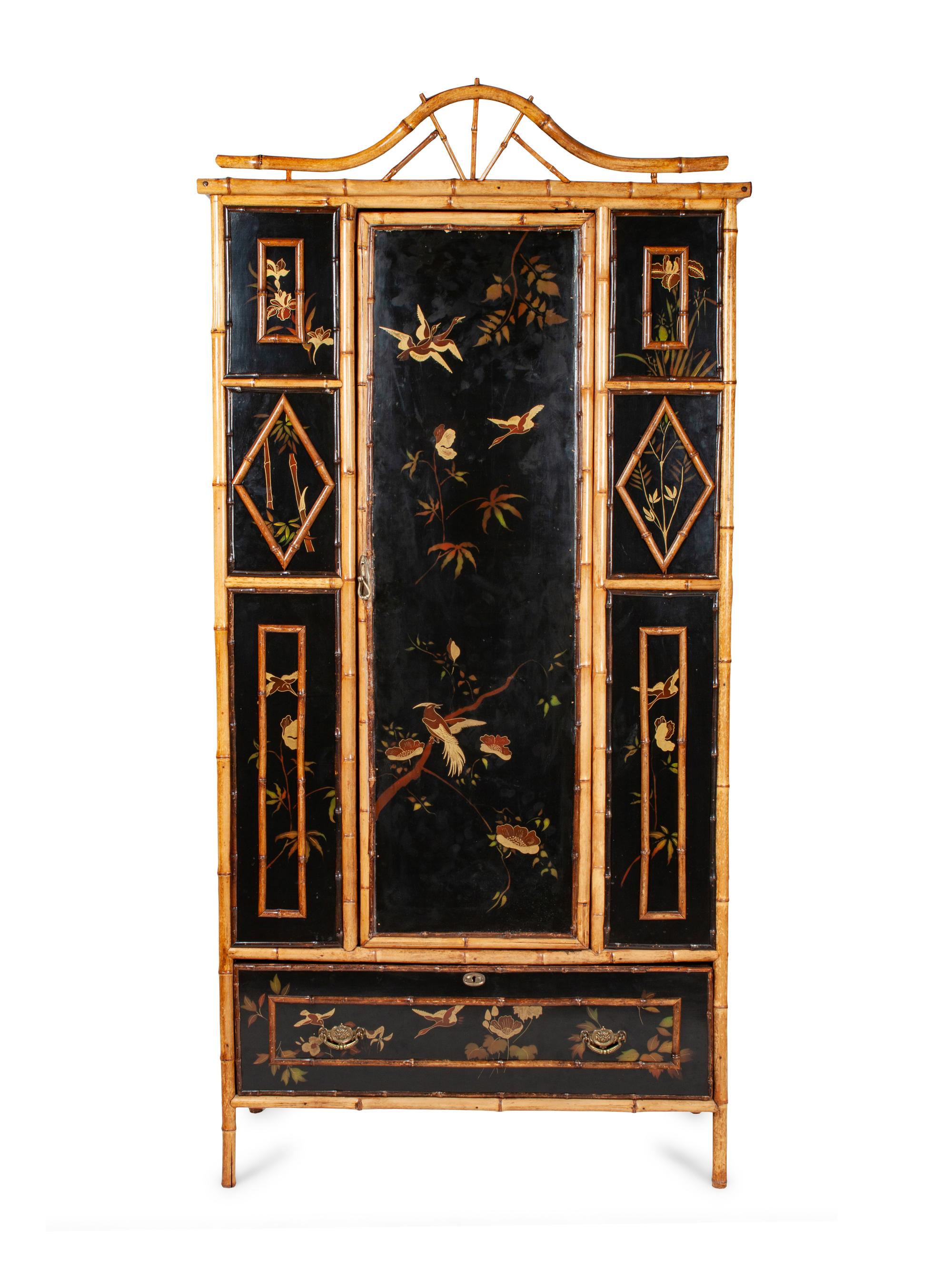 A Victorian Bamboo and Lacquer Armoire