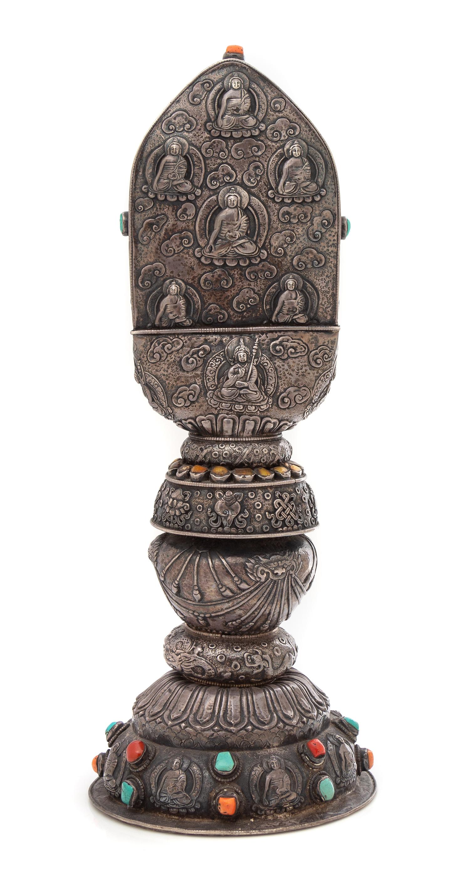 A Sino-Tibetan Silver Altar Piece Height 19 inches. — 19TH CENTURY