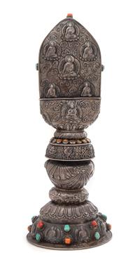 A Sino-Tibetan Silver Altar Piece Height 19 inches. — 19TH CENTURY
