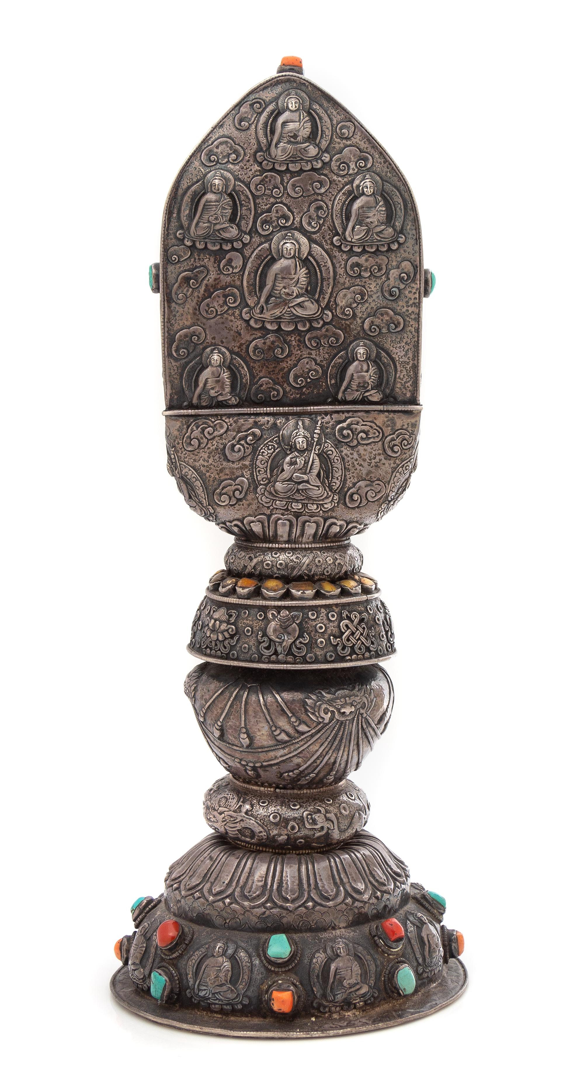 A Sino-Tibetan Silver Altar Piece Height 19 inches. — 19TH CENTURY