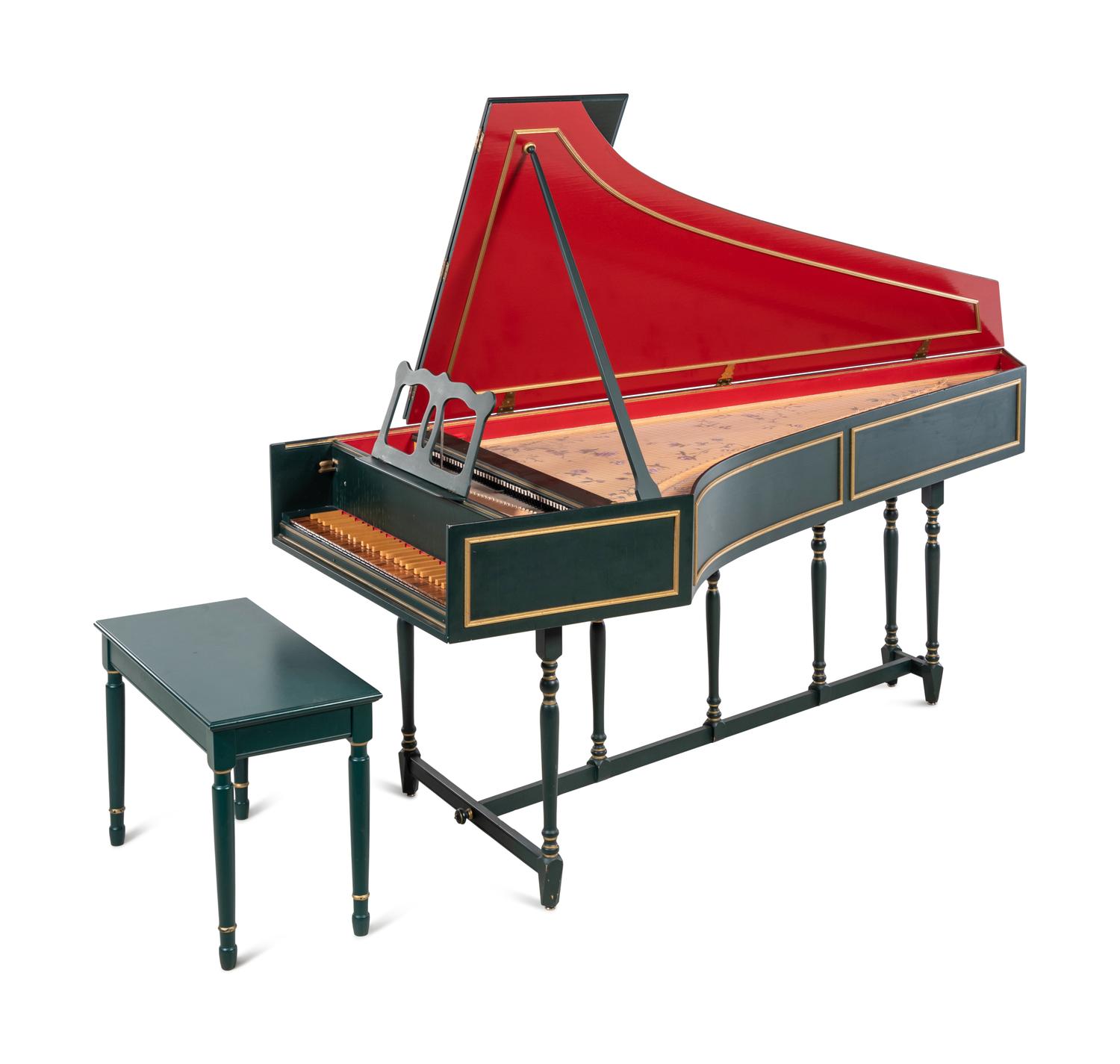 A Dutch Green Painted and Parcel Gilt Harpsichord