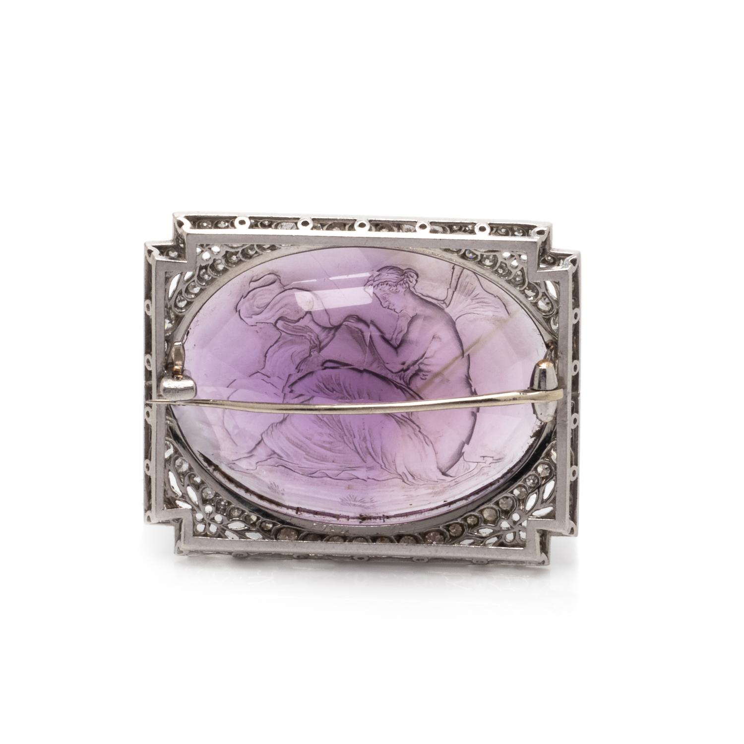 ANTIQUE, DIAMOND AND AMETHYST INTAGLIO BROOCH