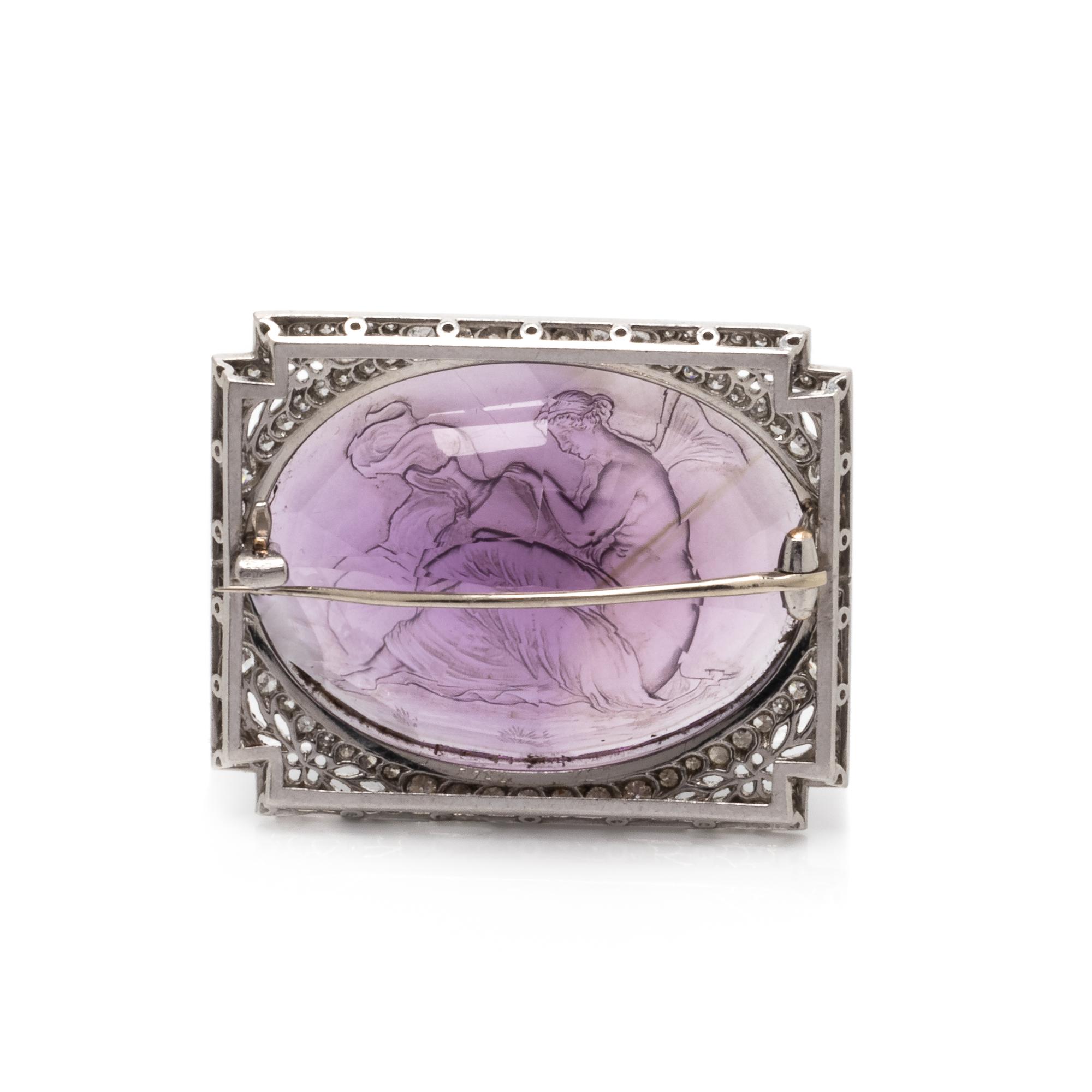 ANTIQUE, DIAMOND AND AMETHYST INTAGLIO BROOCH