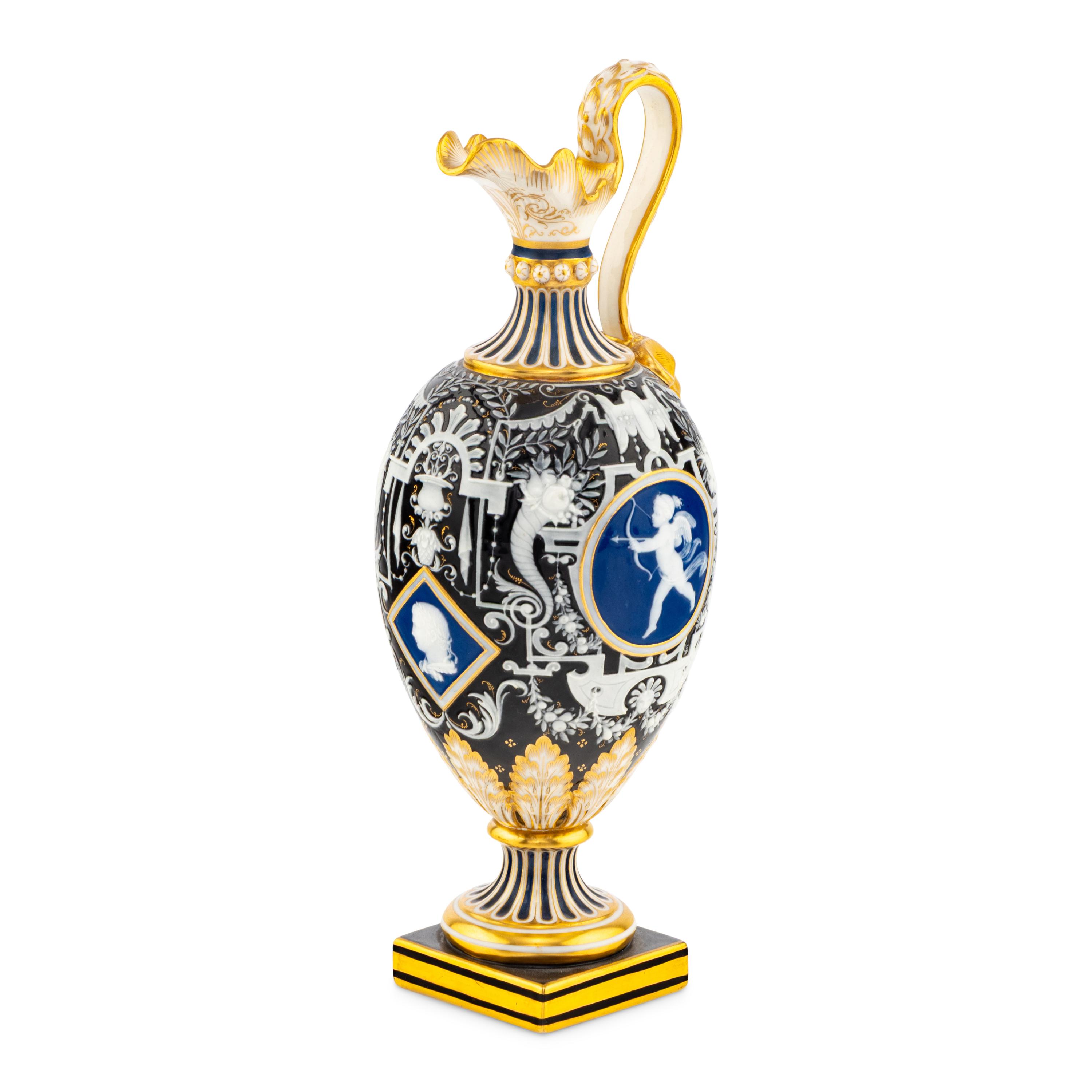 A Minton Pâte-sur-Pâte and Parcel-Gilt Porcelain Ewer