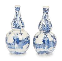 A Pair of Chinese Blue and White Porcelain Double Gourd Vases