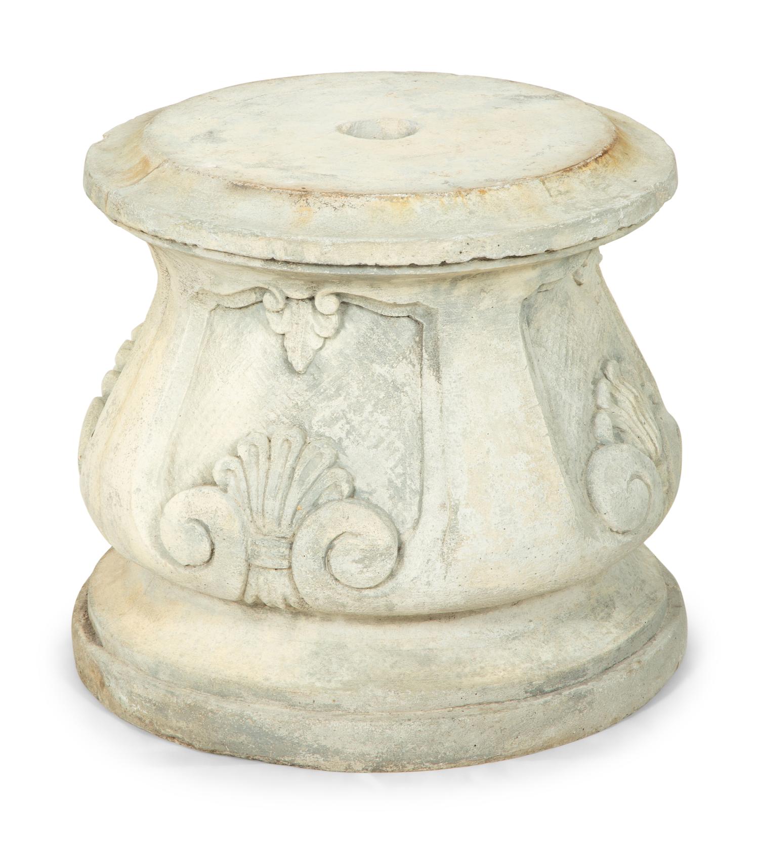 A Painted Cast Iron Diana of Gabii on a Carved Stone Base