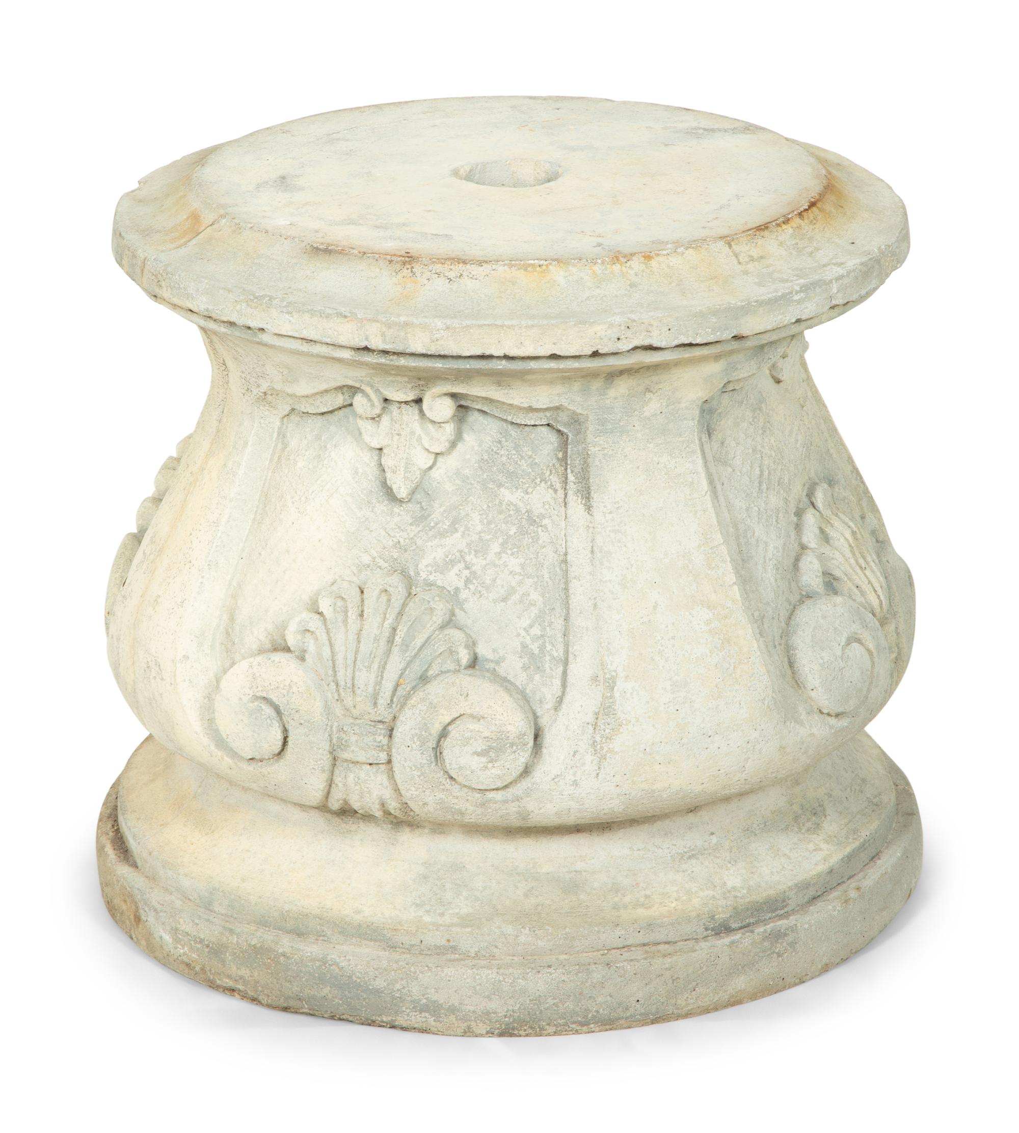 A Painted Cast Iron Diana of Gabii on a Carved Stone Base