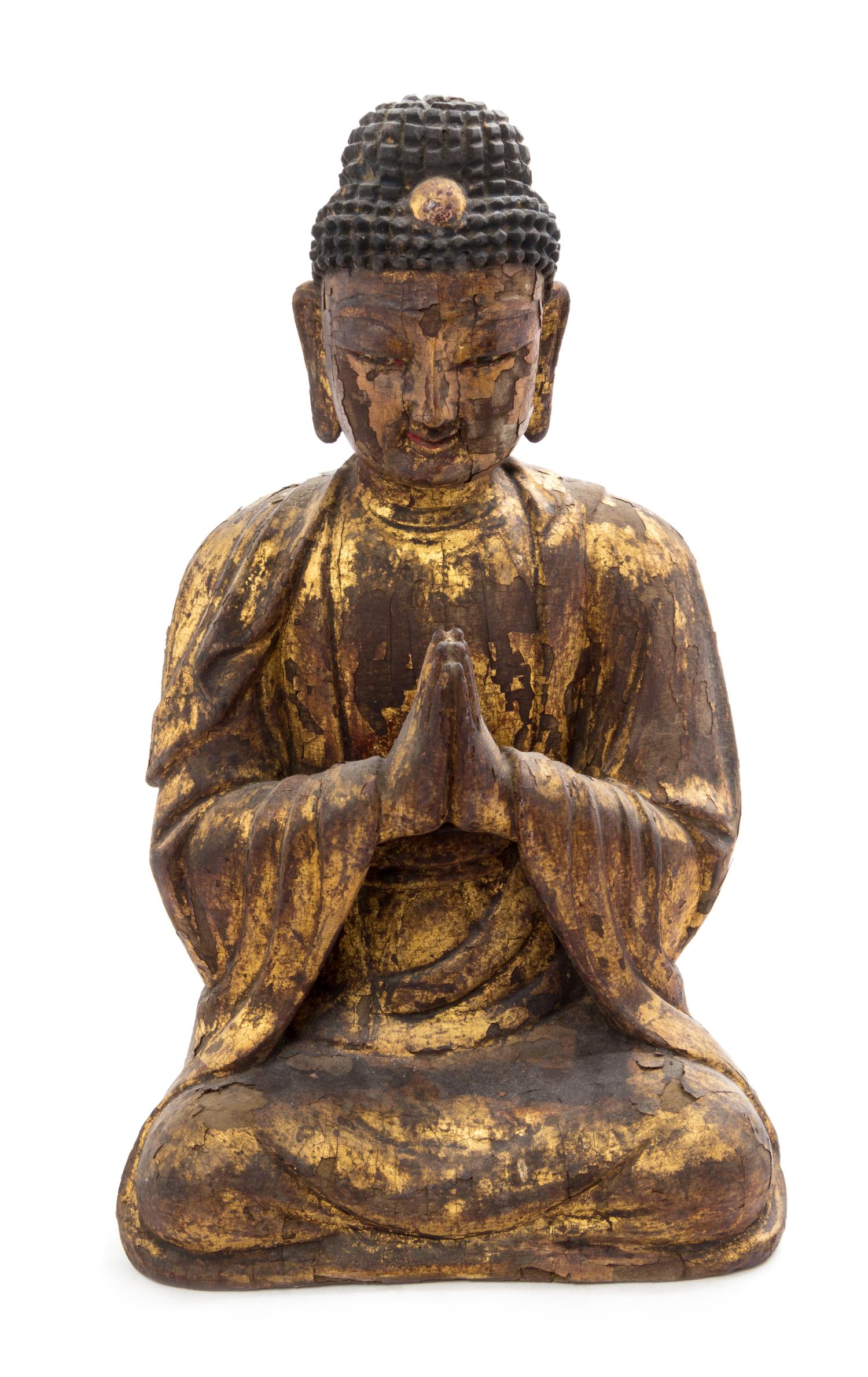 A Gilt Lacquered Wood Figure of Shakyamuni Buddha Height 15 inches. — 18TH CENTURY OR EARLIER