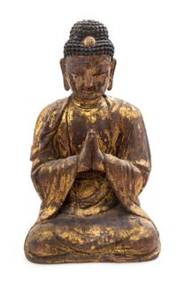 A Gilt Lacquered Wood Figure of Shakyamuni Buddha Height 15 inches. — 18TH CENTURY OR EARLIER