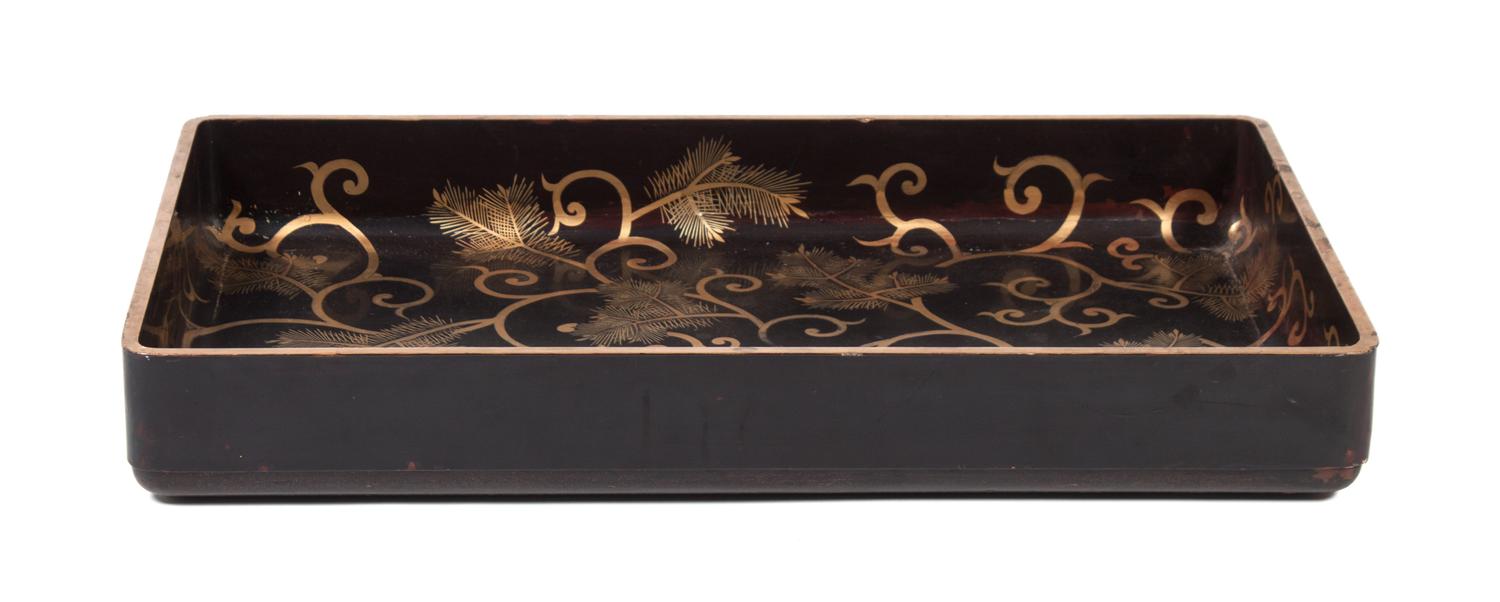 A Japanese Lacquered Kimono Tray Height 4 1/2 x width 33 1/4 x depth 20 inches.