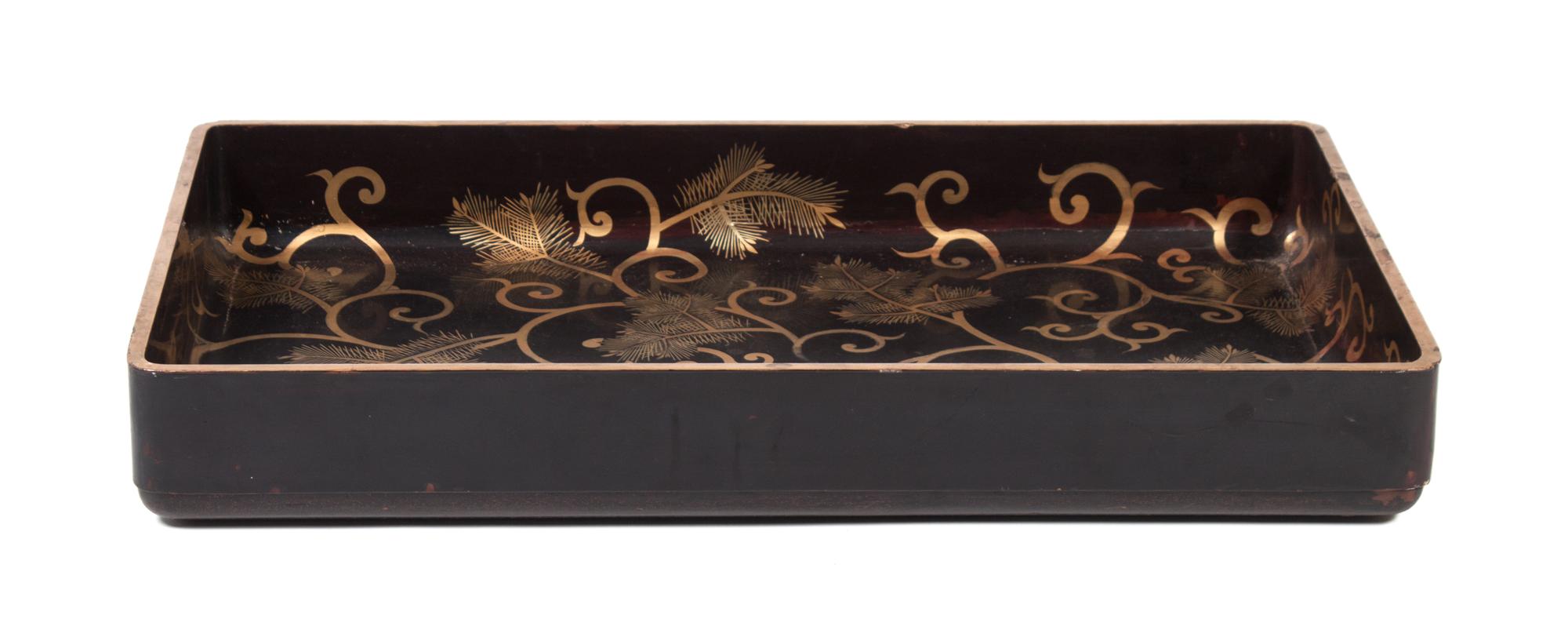 A Japanese Lacquered Kimono Tray Height 4 1/2 x width 33 1/4 x depth 20 inches.