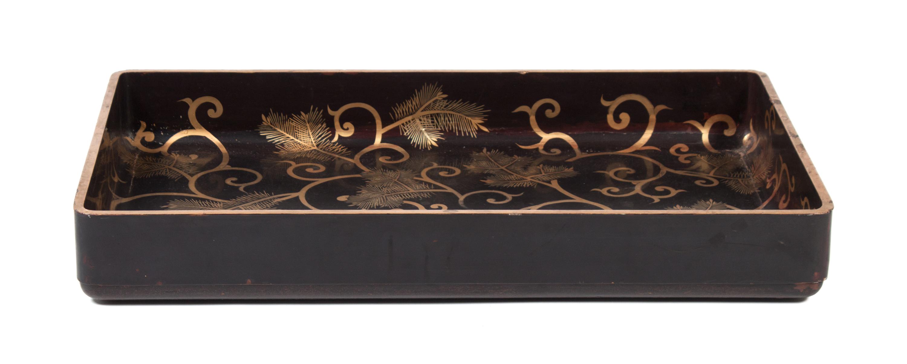 A Japanese Lacquered Kimono Tray Height 4 1/2 x width 33 1/4 x depth 20 inches.