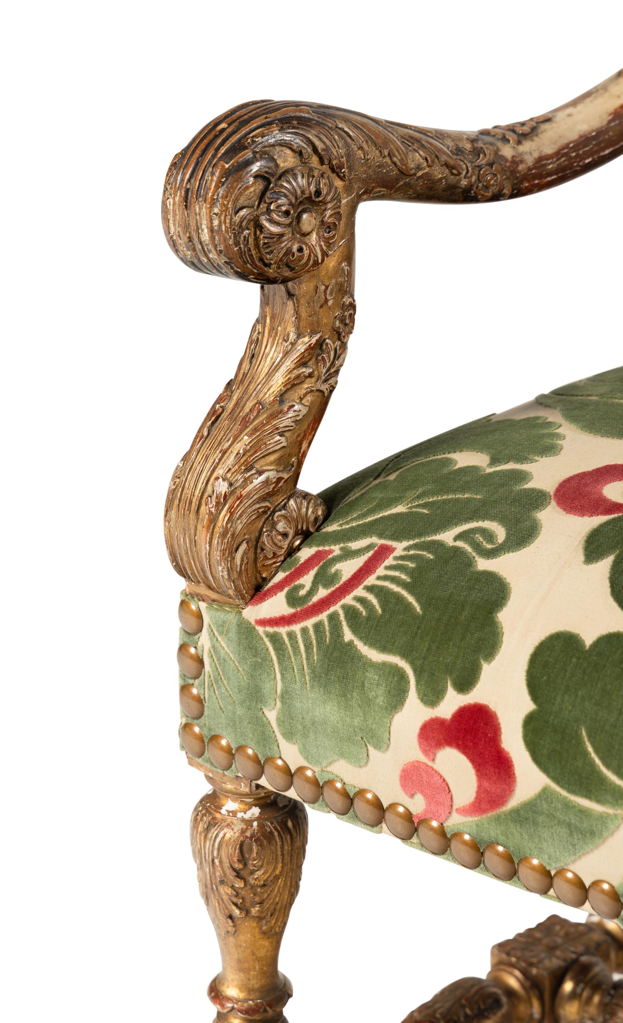 A George II Style Gilt-Oak Armchair