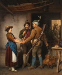 A Berlin (K.P.M.) Porcelain Plaque Depicting The Parting of the Hunter After Franz Von DeFregger