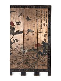 A Chinese Polychromed Eight Panel Coromandel Screen