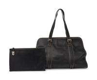 Prada Black Leather Tote and Black Python Zip Clutch