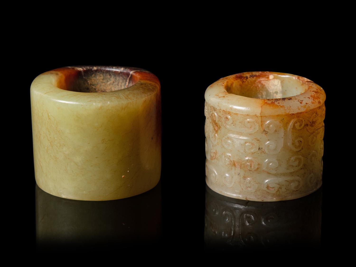 Two Chinese Jade Archer's Rings