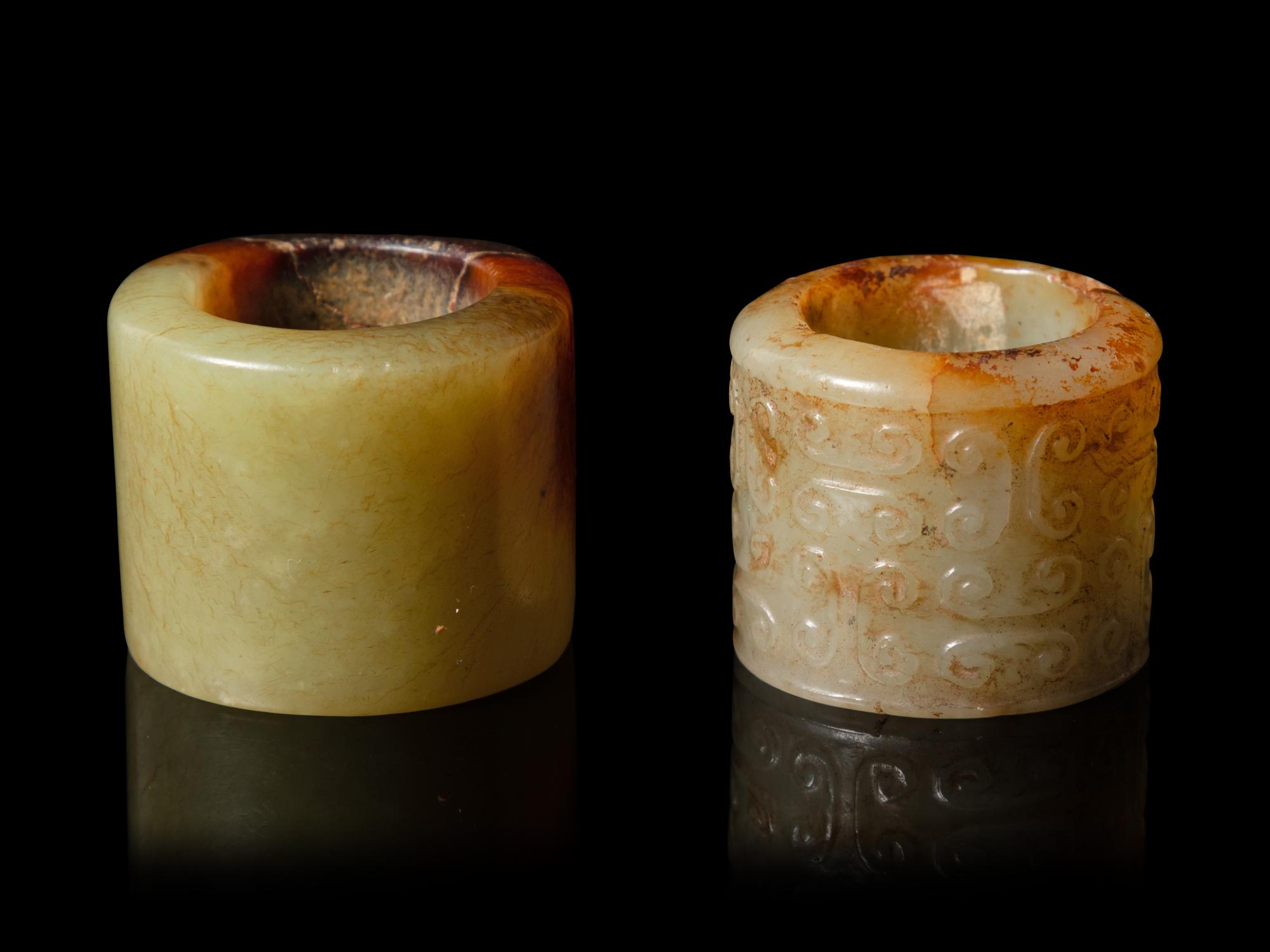 Two Chinese Jade Archer's Rings