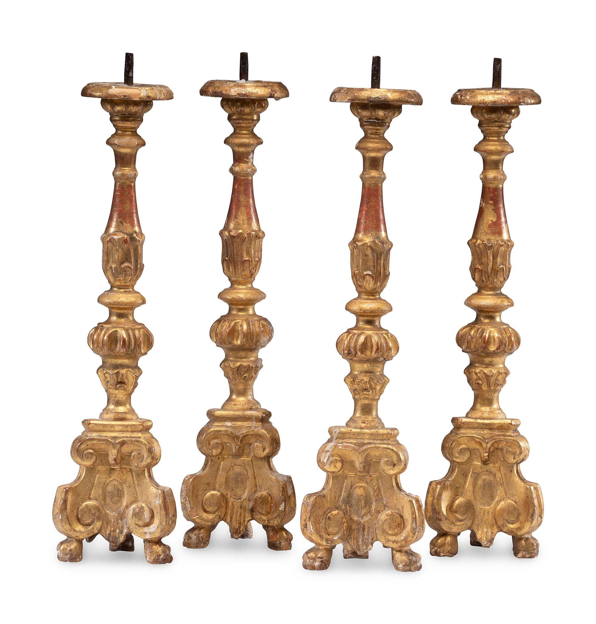 Four Continental Giltwood Pricket Sticks