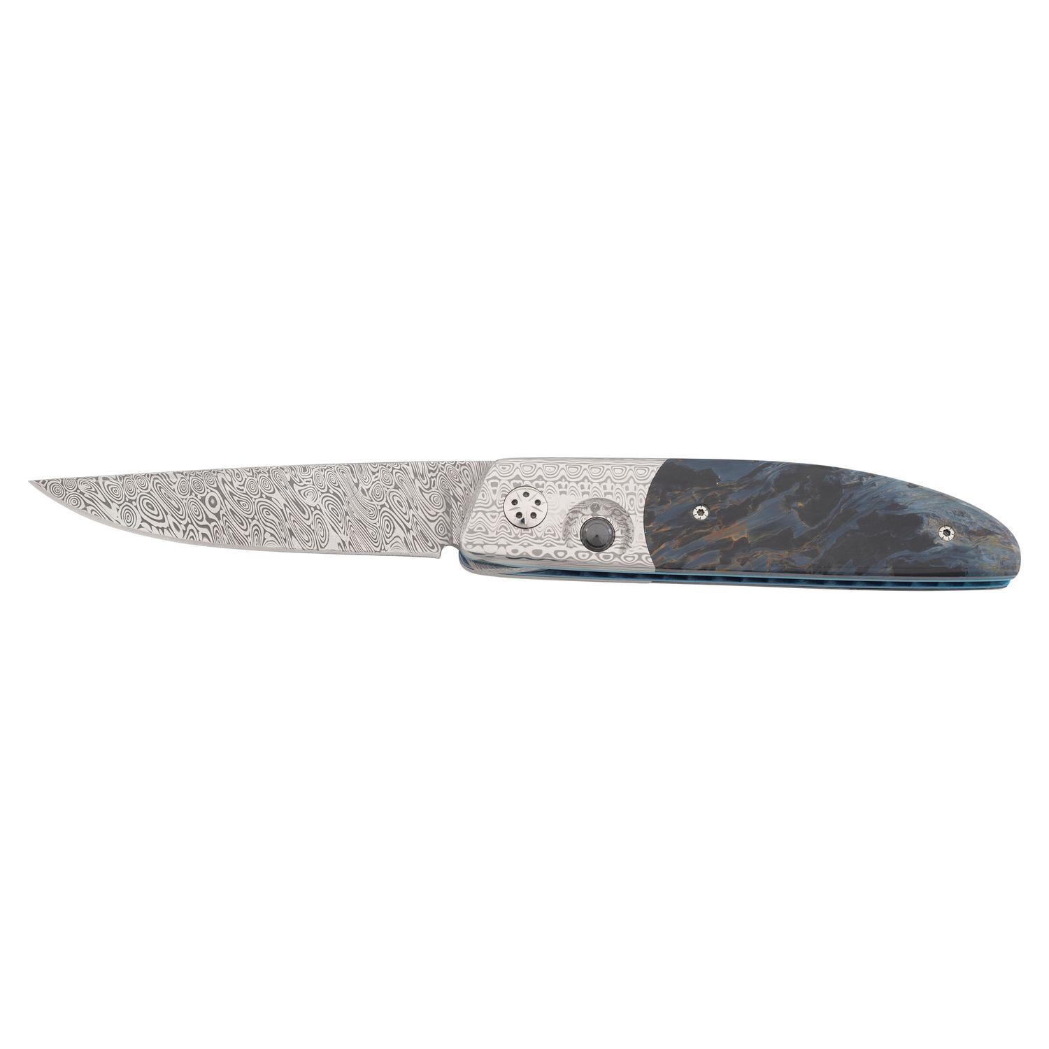 Des Horn Damascus Folding Knife.