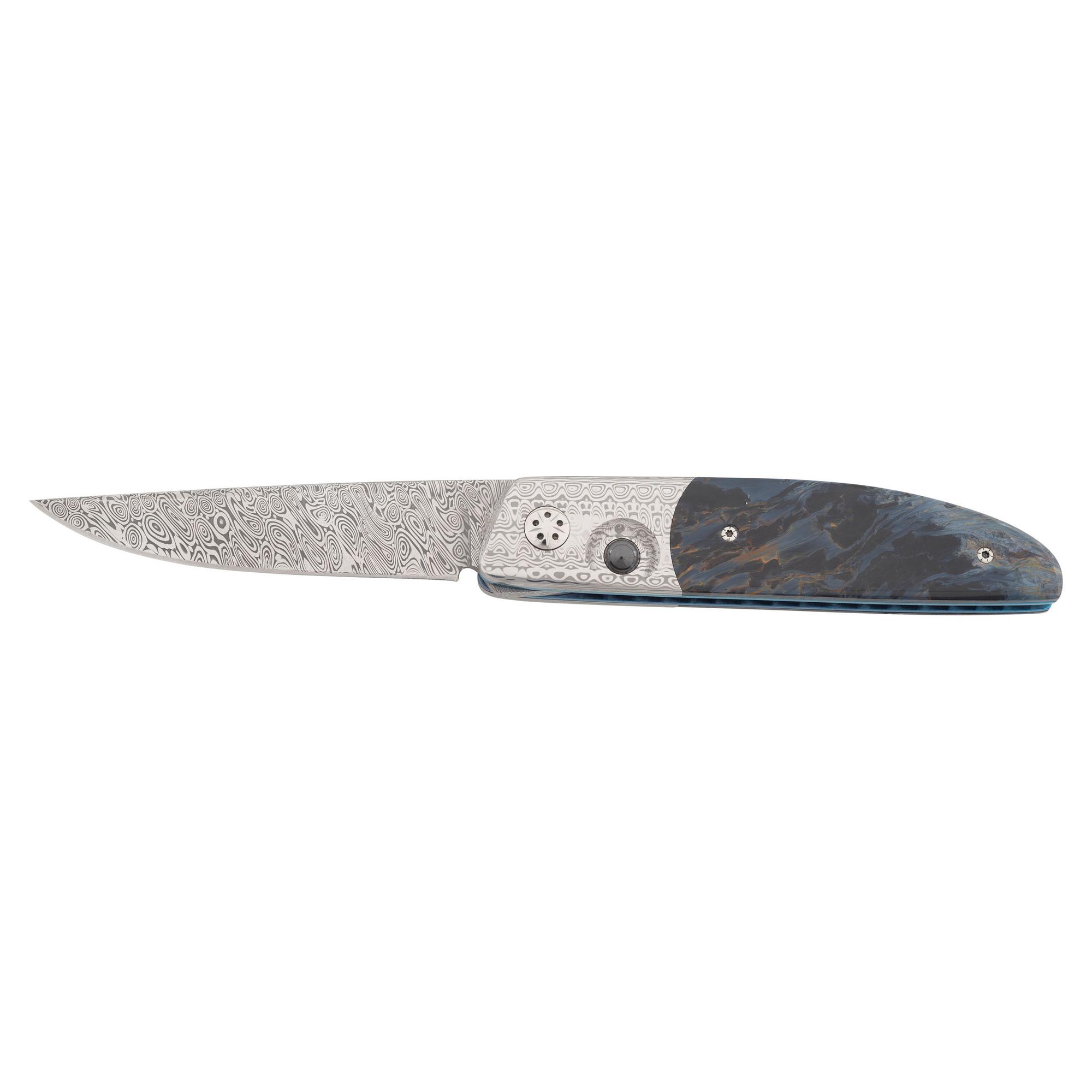 Des Horn Damascus Folding Knife.