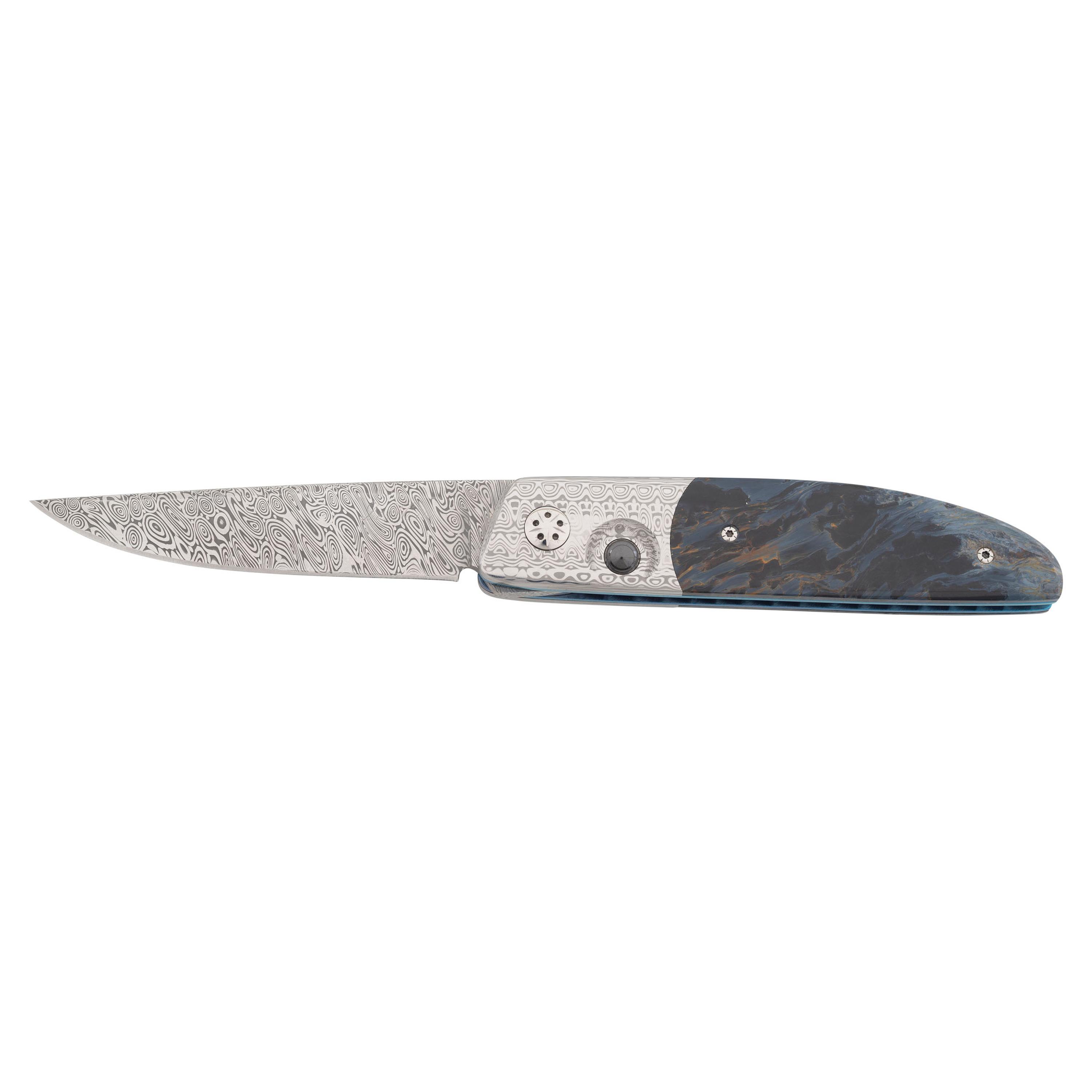 Des Horn Damascus Folding Knife.