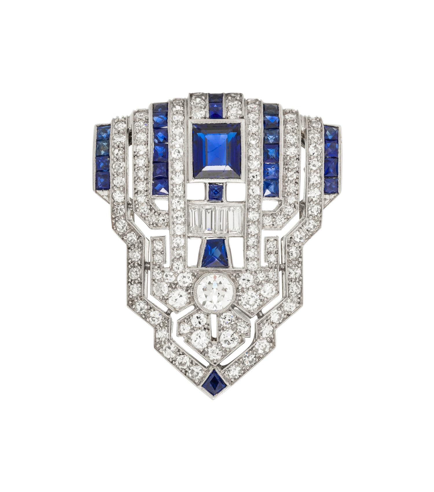 ART DECO, SAPPHIRE AND DIAMOND DRESS CLIP
